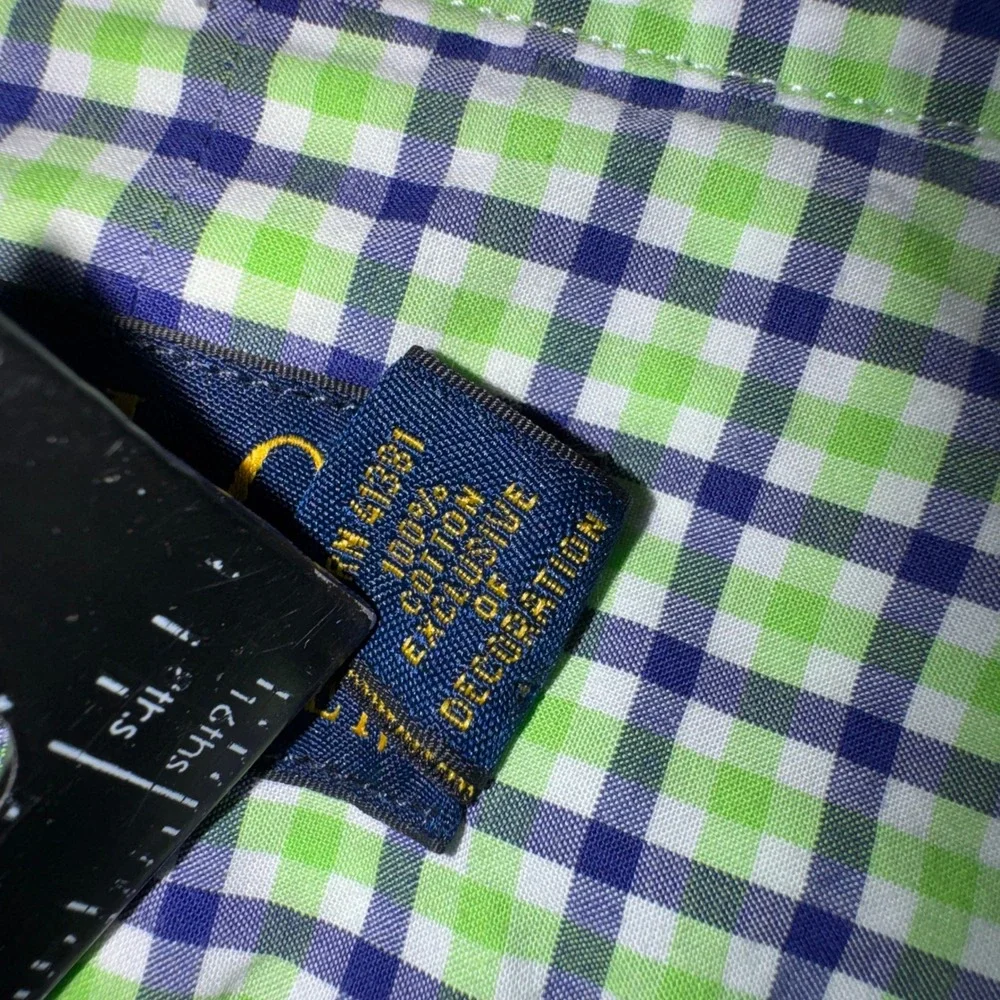 Polo Ralph Lauren Mens Gingham Check Button Down Shirt Green Blue Size M
